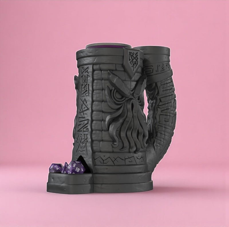 Gallery of Drip Eldritch Dice Tower & Drink Holder – Cthulhu DND Accessory, Lovecraft Dice Roller Mug, Fantasy RPG Tabletop Decor, Dungeons and Dragons Gift for DM, TTRPG (Obsidian Black, Standard 12oz Cans) - Image 5